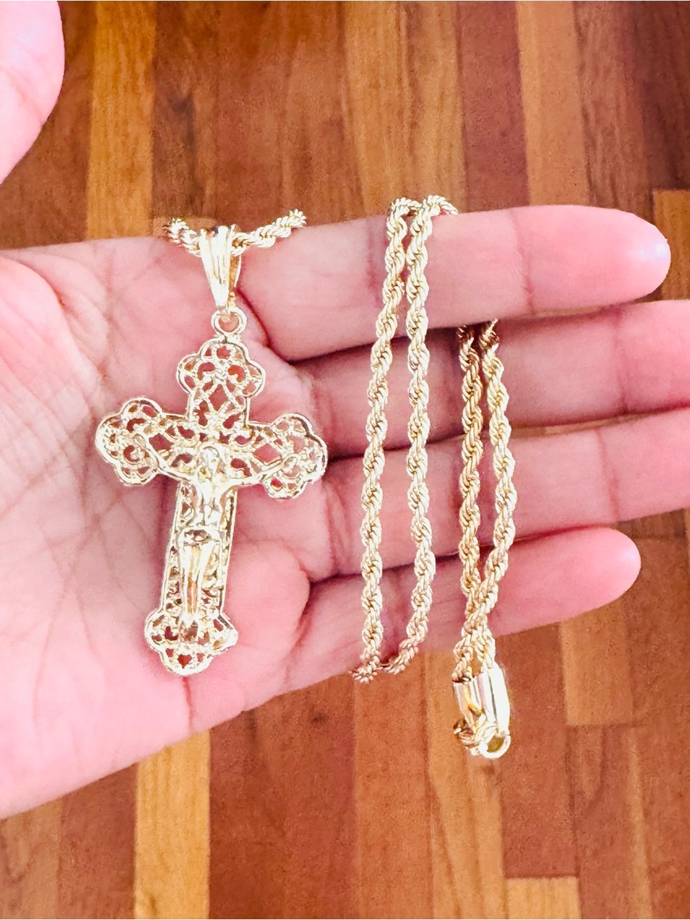 14K Gold Plated Filigree Crucifix Pendant Necklace - Men’s Jewelry
